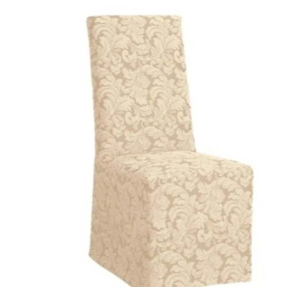 SureFit Long Dining Chair Slipcover Scroll Champagne Relaxed Fit 1 Piece New